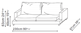 The Lazy Plus 230cm x 97cm Three Seat Modern Sofa dimensions