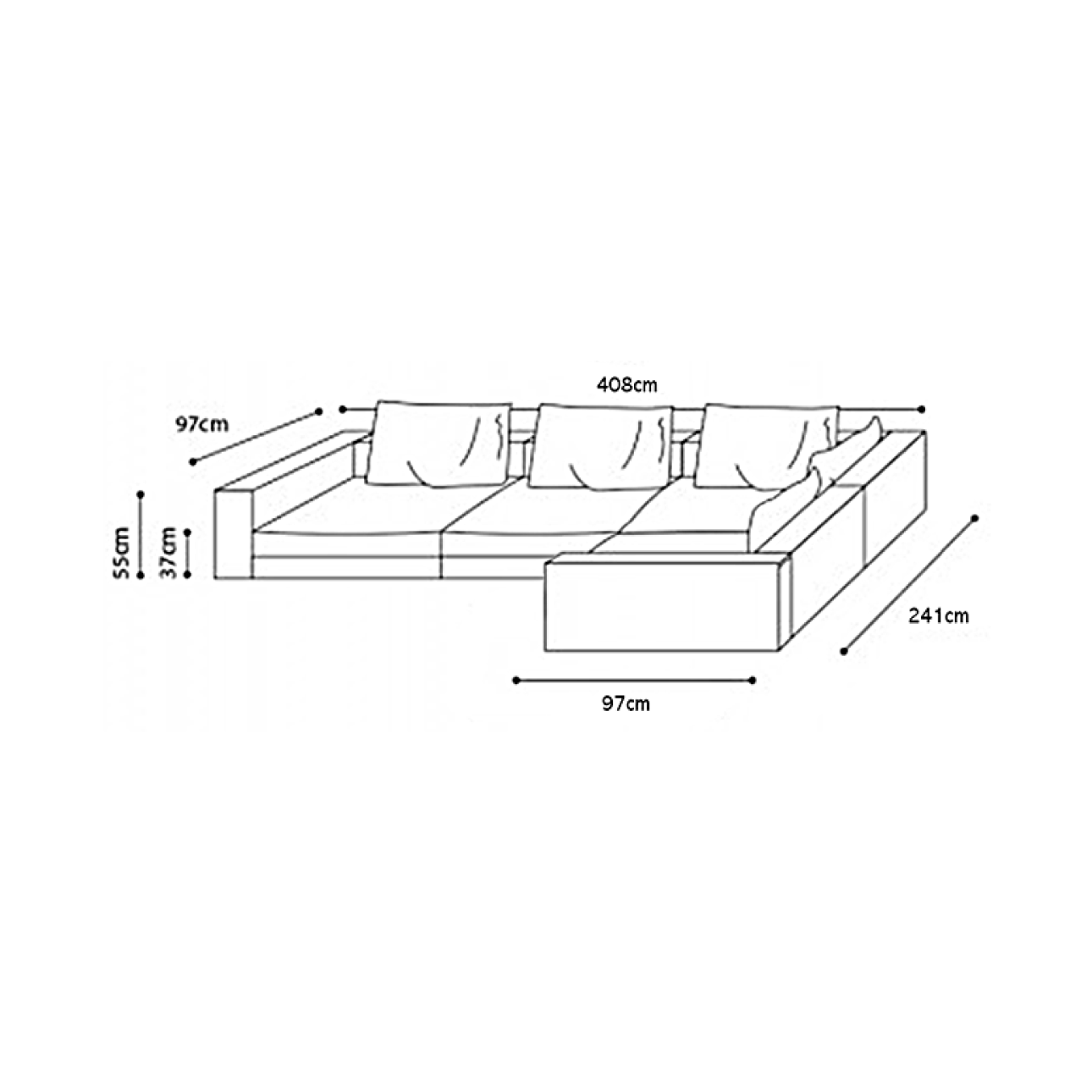 Freetown Large Closed Corner Sofa in Nickel Fabric with Grey Oak Storage Armrest dimensions