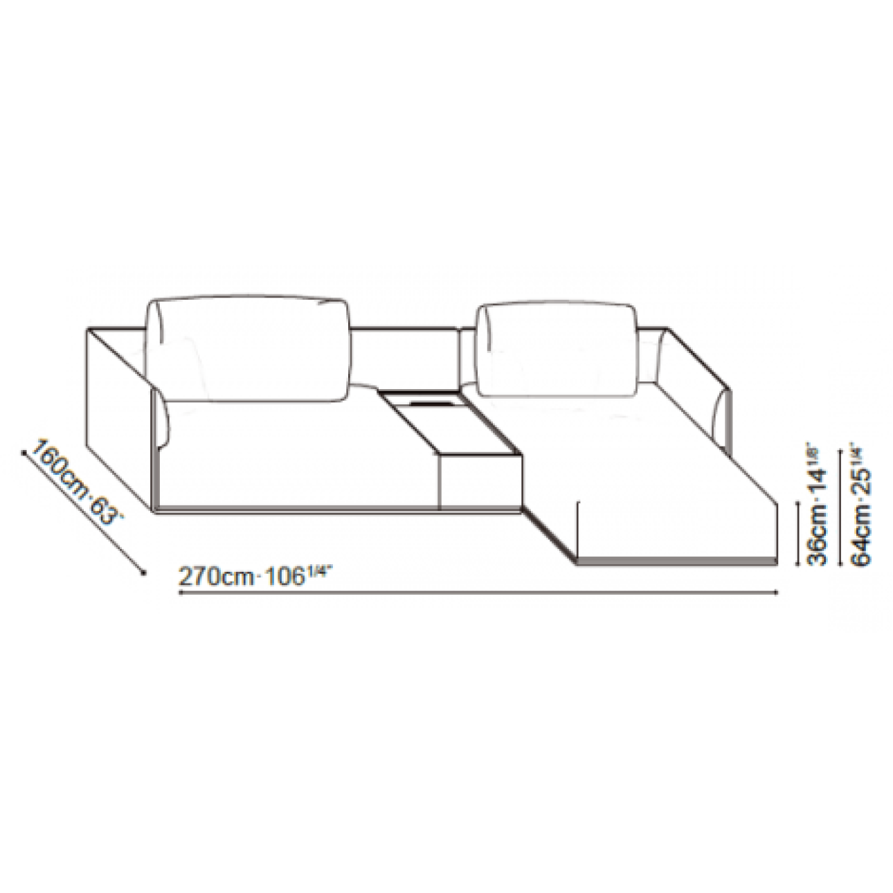 Elan Plus Corner Sofa with  Grey Oak Storage Box 'Azure' Leather dimensions