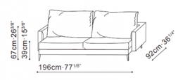 Notting 196cm Two Seat Sofa dimensions