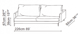 the Notting 226cm Three Seat Sofa dimensions