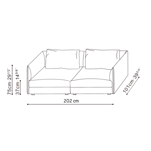 The Bloom Small Two-Seat Straight Sofa dimensions