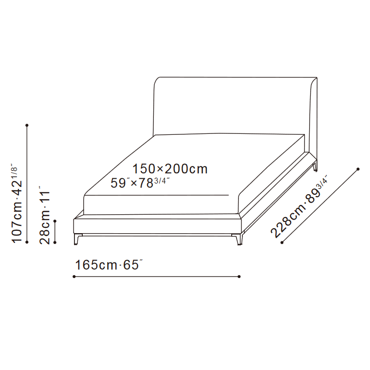 Crescent King Bed in 'Canvas' Fabric Dimensions