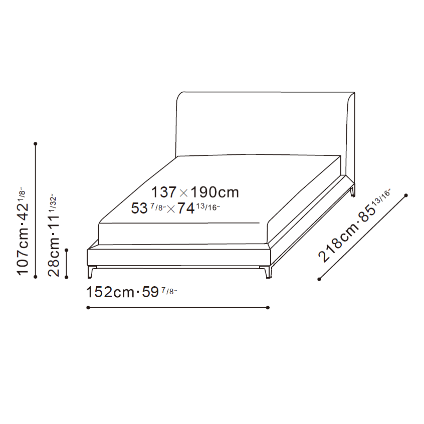  Crescent Double Bed with 'Putty' Fabric bed dimensions