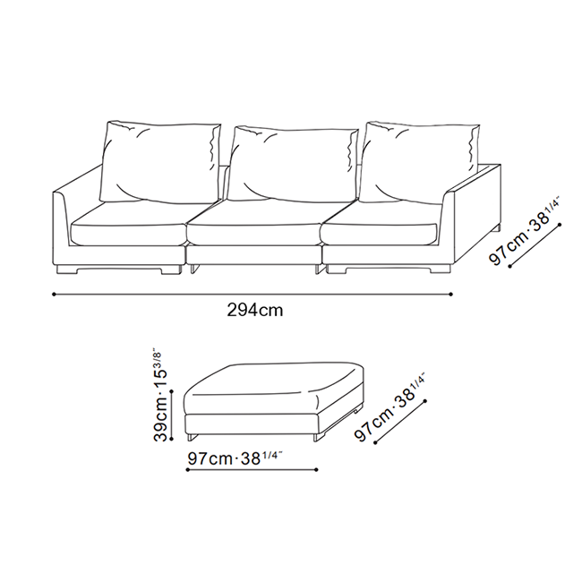 Easytime 294cm Straight Modular Sofa with Ottoman