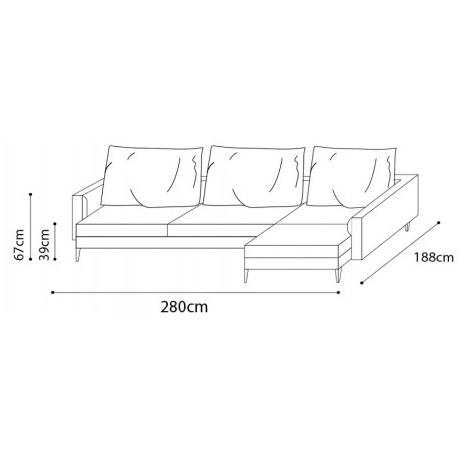 the Notting 280cm x 188cm L-Shape Sofa (Right-hand) dimensions